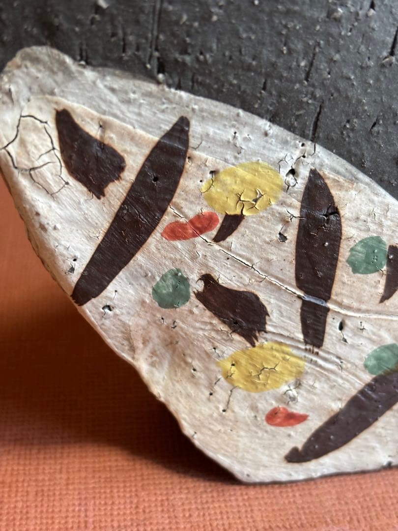 河井寛次郎作色絵草花文鶏形置物　森の一番鶏夜から朝へ　一品物