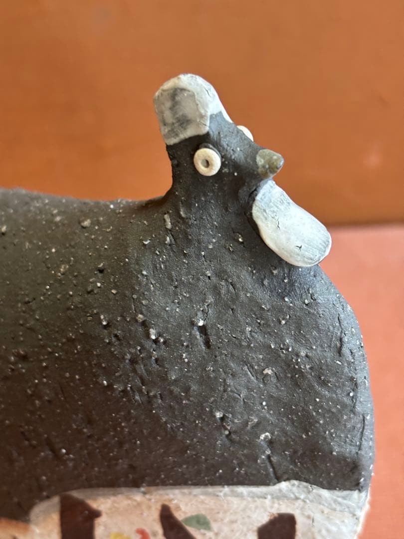 河井寛次郎作色絵草花文鶏形置物　森の一番鶏夜から朝へ　一品物