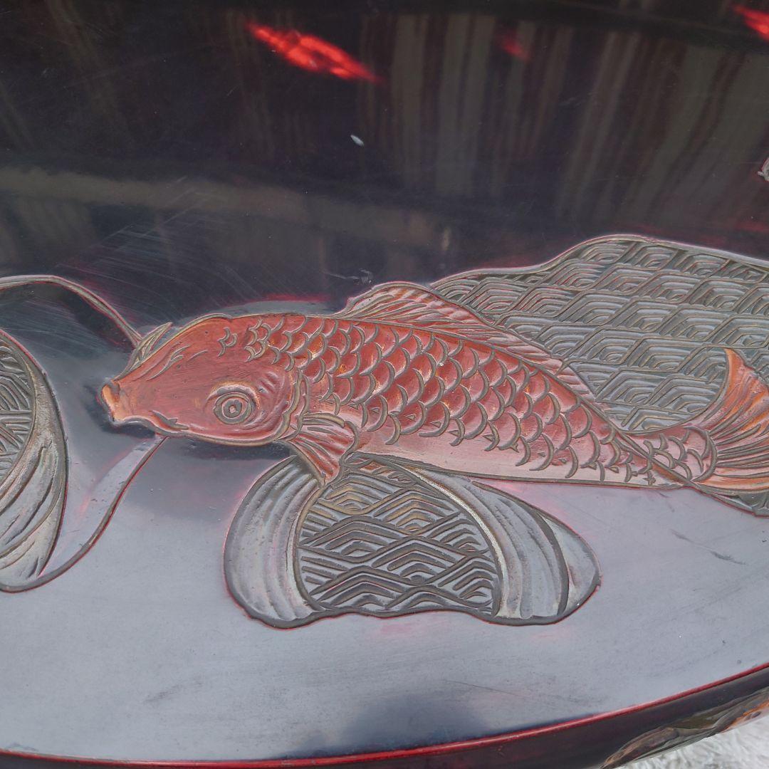 送料込　円卓　鯉　木彫り　アンティーク家具　直径120cm