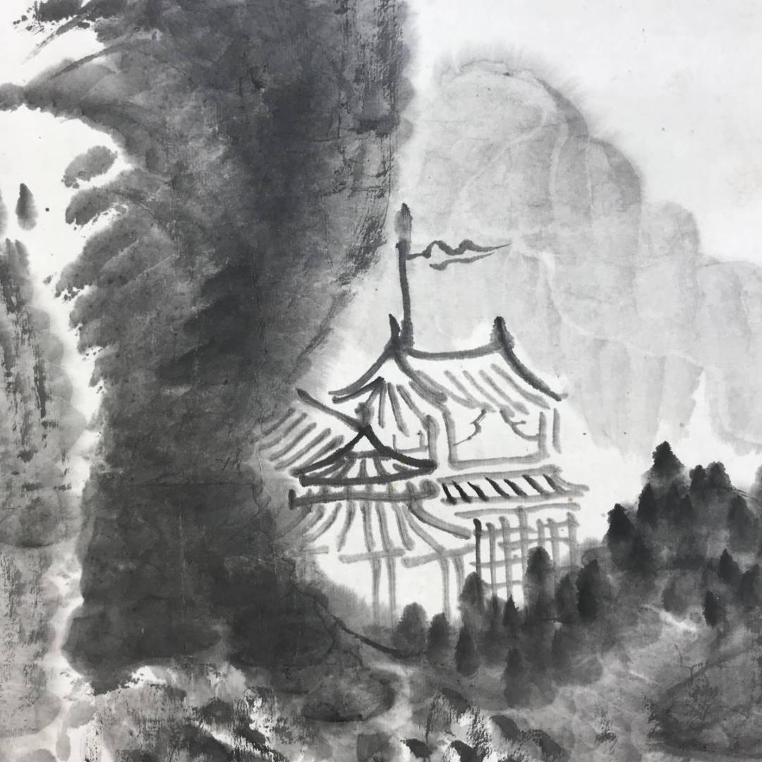 真作/田能村直入/塔山水人物図/山水図/掛軸/名家伝来/AE-45