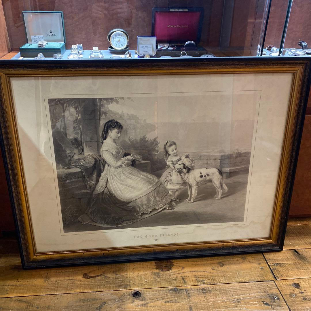 犬と親子/TWO GOOD FRIENDS 額入り　リトグラフ