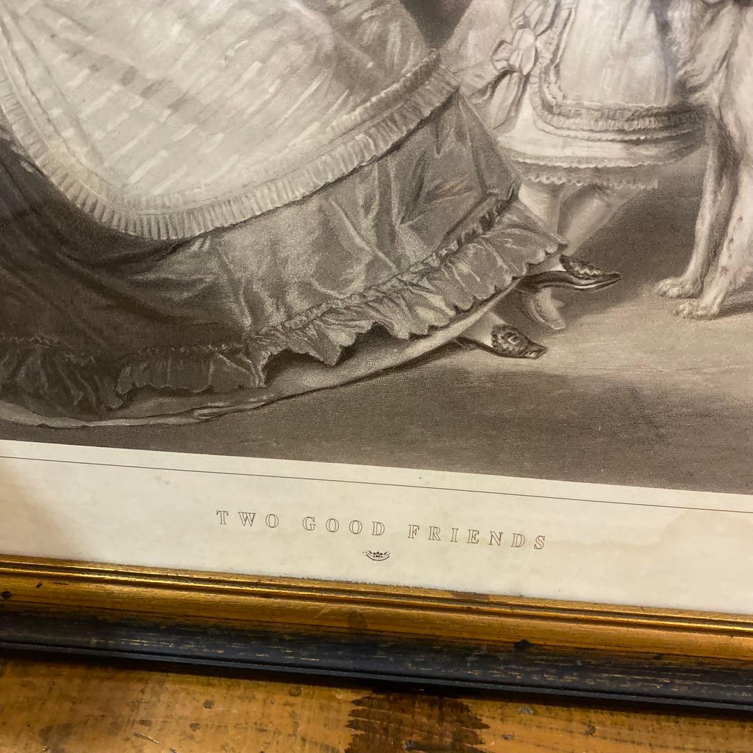 犬と親子/TWO GOOD FRIENDS 額入り　リトグラフ