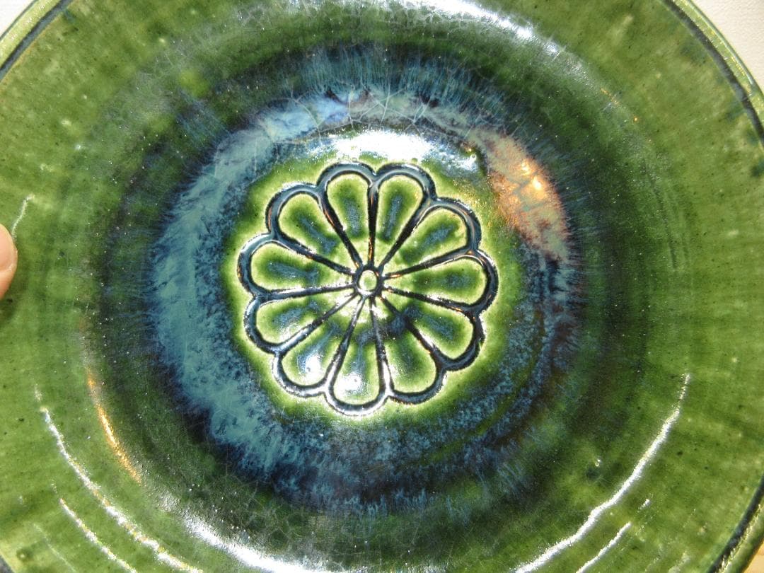 送料込【逢絢亭】茶道具 菓子鉢 高台鉢 美濃焼 織部 加藤芳右衛門 共箱入り