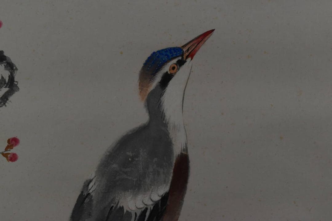 【真作】植中直斎/梅花寿帯鳥図/掛軸☆宝船☆Z-916