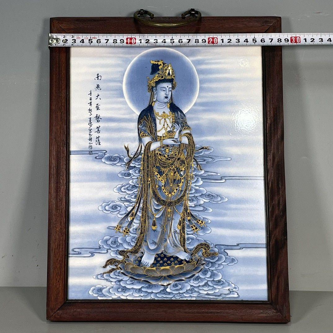 パステル観音図掛屏陶板画 景徳鎮陶瓷磁 装飾品 工芸品 置物