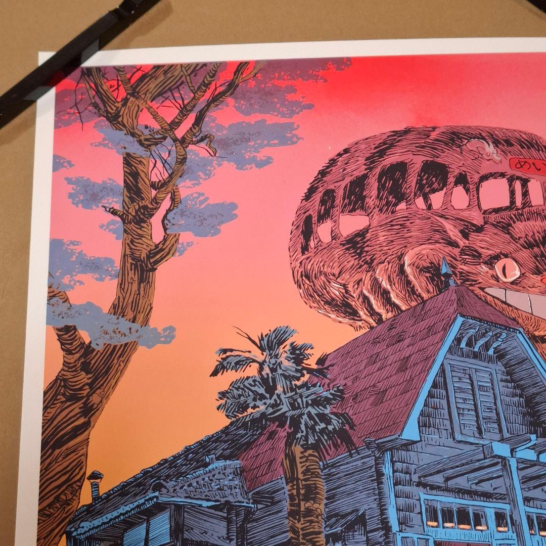 激レア となりのトトロ ネコバス シルクスクリーン ポスター サイン入り ジブリ