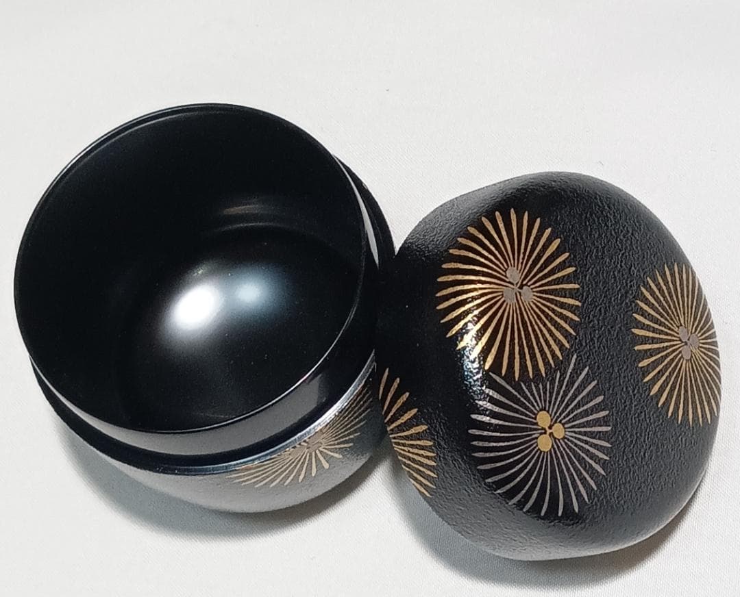 茶道具　加賀山中塗蒔絵師　筑城筑良作　叩塗唐松蒔絵中棗　超美品！！