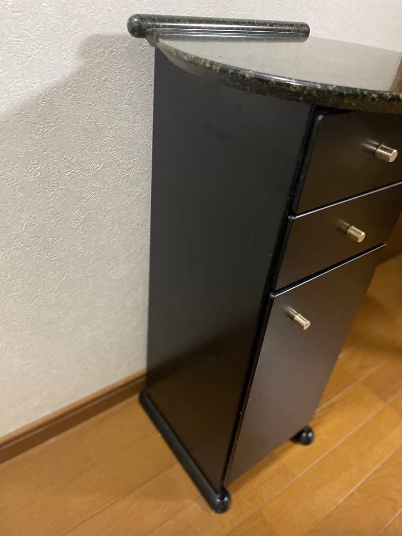 カリモク　黒い木　製電話台 引き出し付き