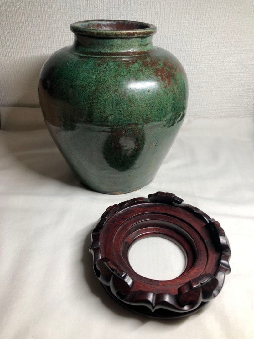 綠釉大壺。清時代。インドネシア国立美術館副館長認定書。古美術。骨董品。舊家藏出。