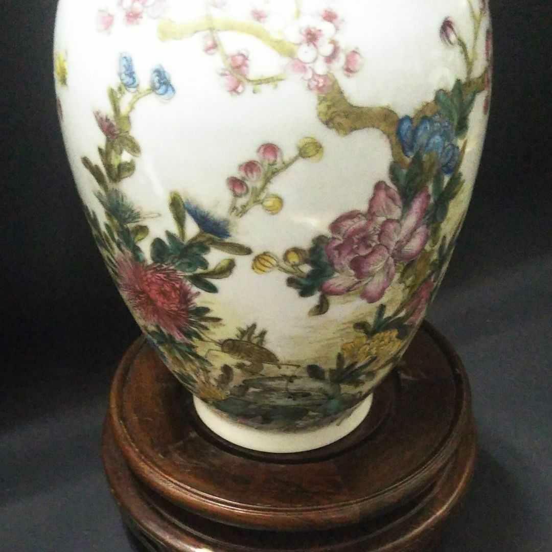 ※中国古美術/粉彩梅花牡丹紋瓶/(擁正年製)