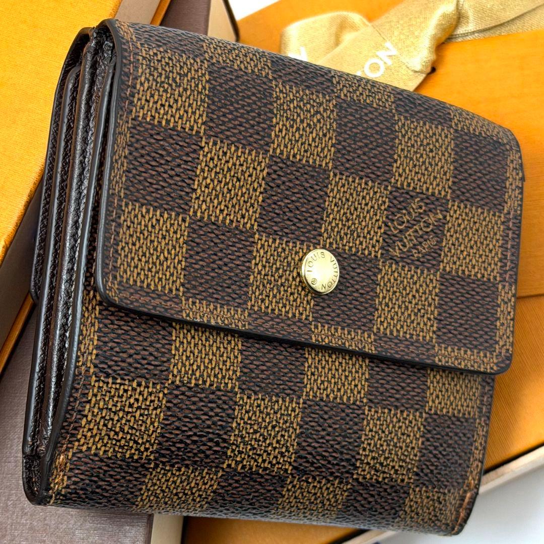 良品 ルイヴィトン ダミエ エベヌ ポルトモネ ビエ カルトクレディ 財布 W