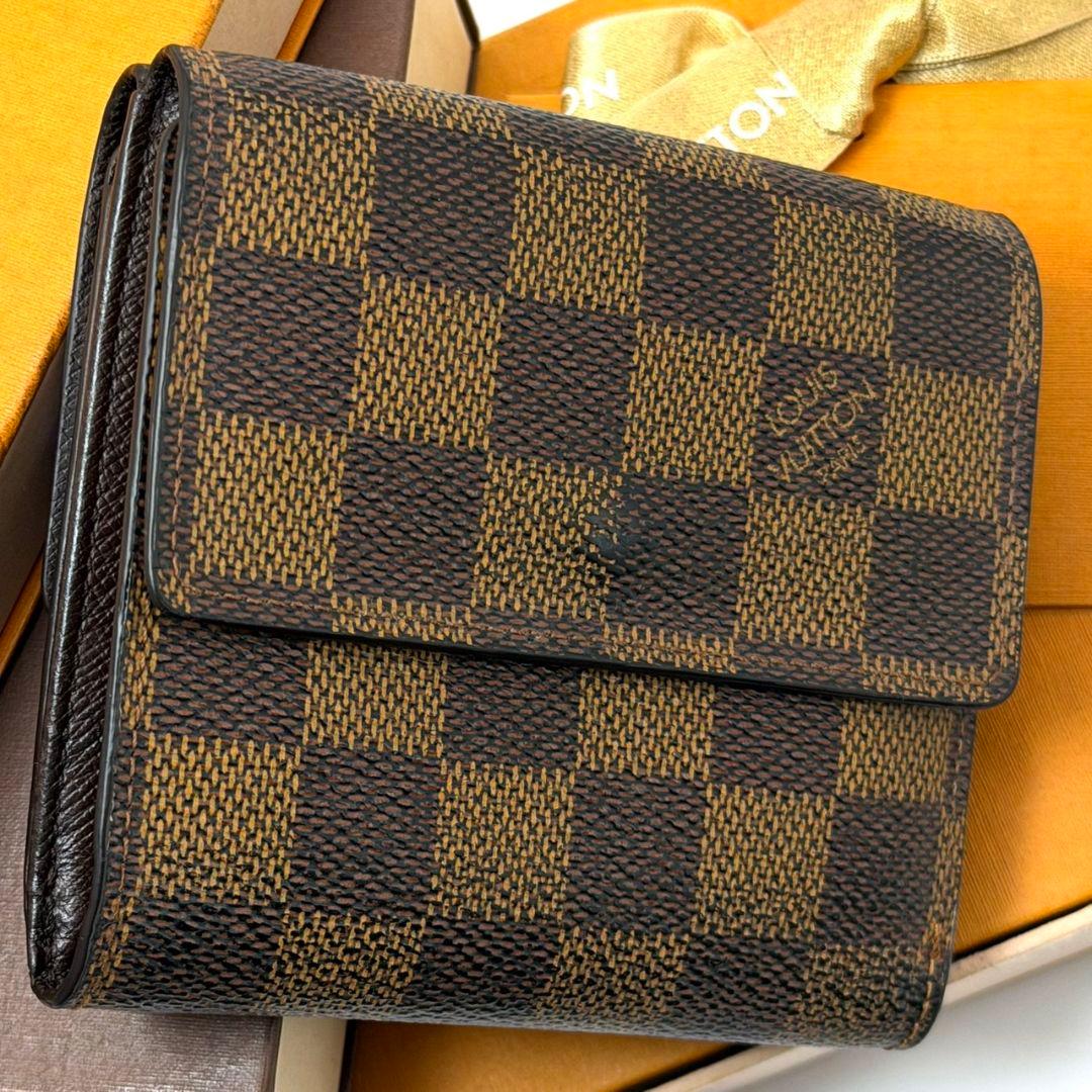 良品 ルイヴィトン ダミエ エベヌ ポルトモネ ビエ カルトクレディ 財布 W