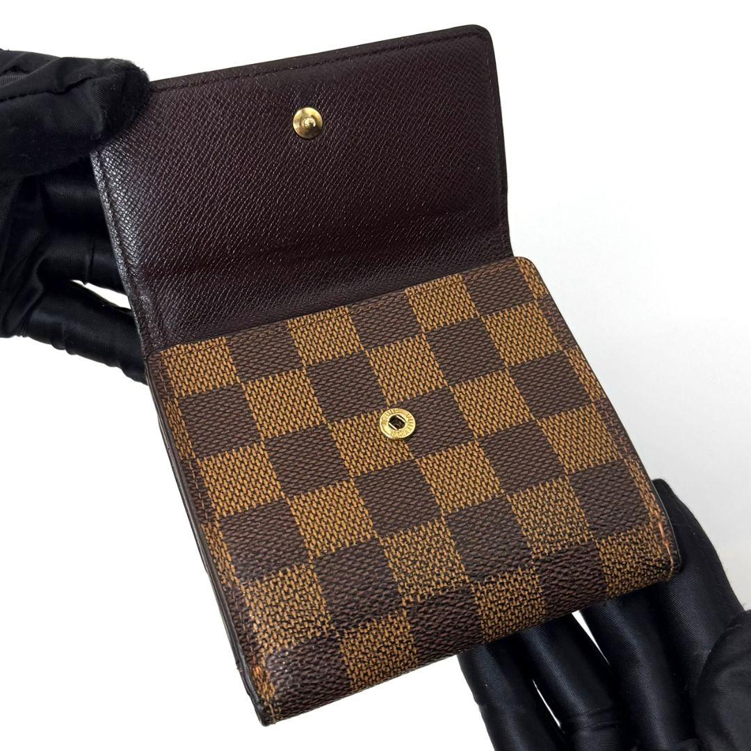 良品 ルイヴィトン ダミエ エベヌ ポルトモネ ビエ カルトクレディ 財布 W
