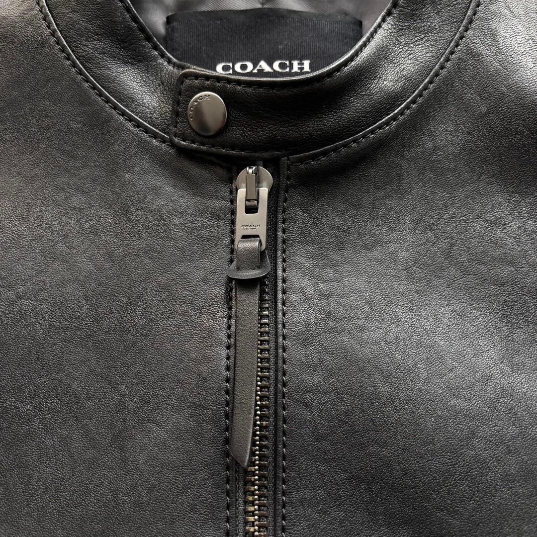 極美品 コーチ 現行 シングルライダースジャケット ラムレザー 黒 US L