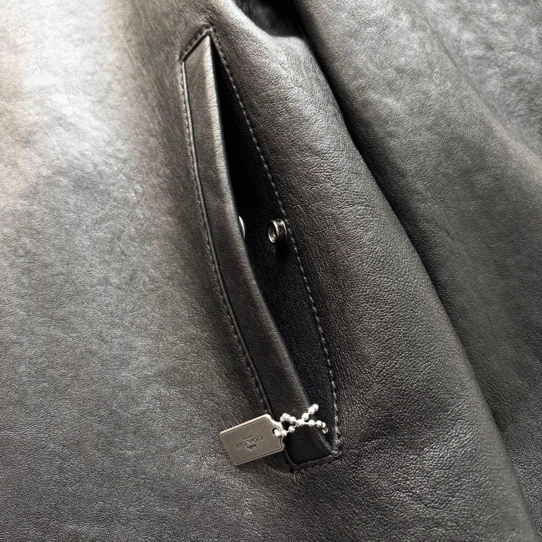 極美品 コーチ 現行 シングルライダースジャケット ラムレザー 黒 US L