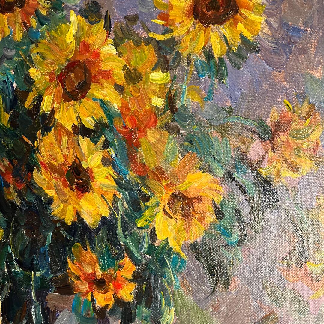 ★秀作★手書き油絵 クロード・モネ ひまわり 額付 絵画 インテリア 油彩画
