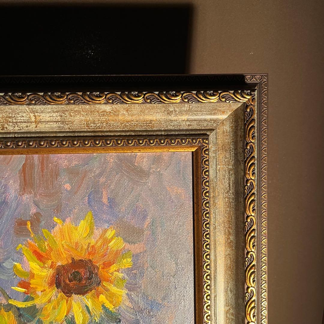 ★秀作★手書き油絵 クロード・モネ ひまわり 額付 絵画 インテリア 油彩画