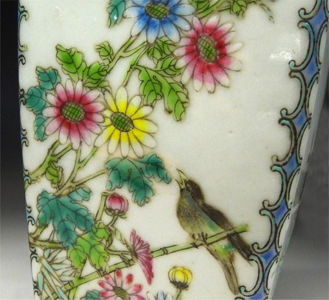 中国古玩 粉彩 花鳥図 花瓶 徳貴作 高約23cm 唐物 時代物 t71088