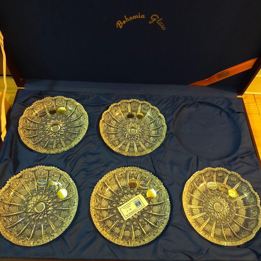 ボヘミア　500PK　豪華カット　クリスタル　皿　プレート　5枚