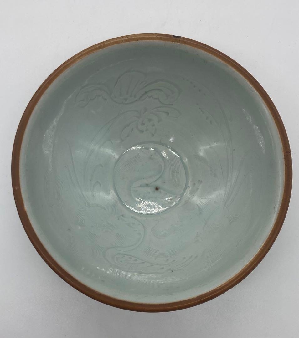 中国　青白磁畫花蓮池鴨紋碗　湖田窯　木箱入　送料込み0111