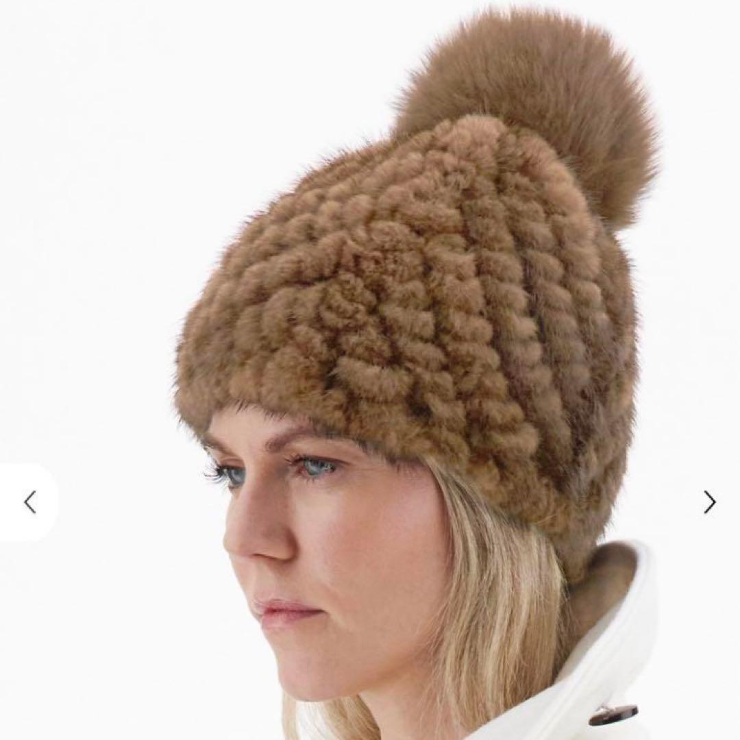 マックスマーラ［23AW］ミンク　フォックス　ニット帽　ぽんぽん　毛皮　ブラウン