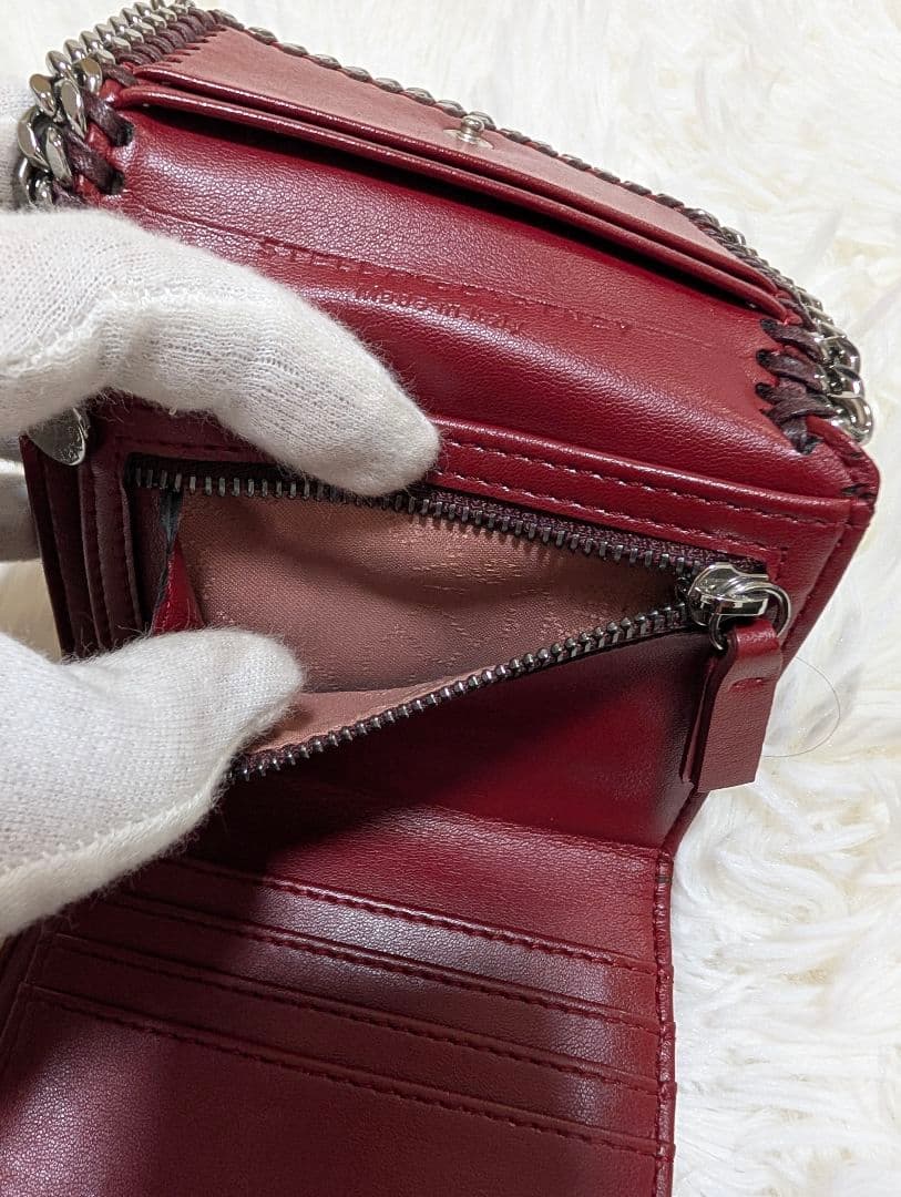 ステラマッカートニー♥️三つ折り財布ファラベラ チェーン 赤 バーガンディ