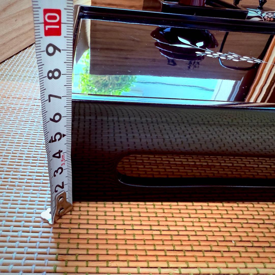 未使用　越前塗　漆器　屠蘇器　正月　天然木製　共箱　黒 銀南天