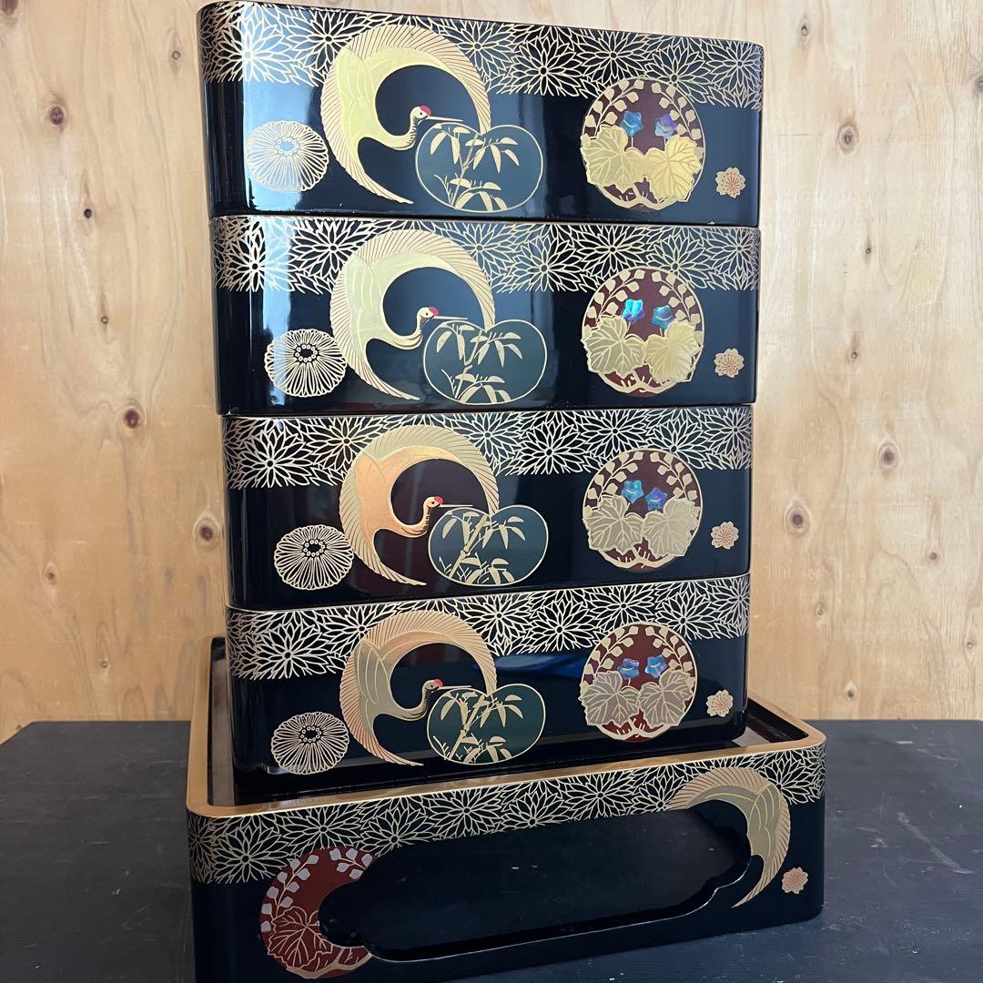 重箱 最高級 四段 重台 金盛 高蒔絵 螺鈿 梨子地 漆共箱 正月 おせち