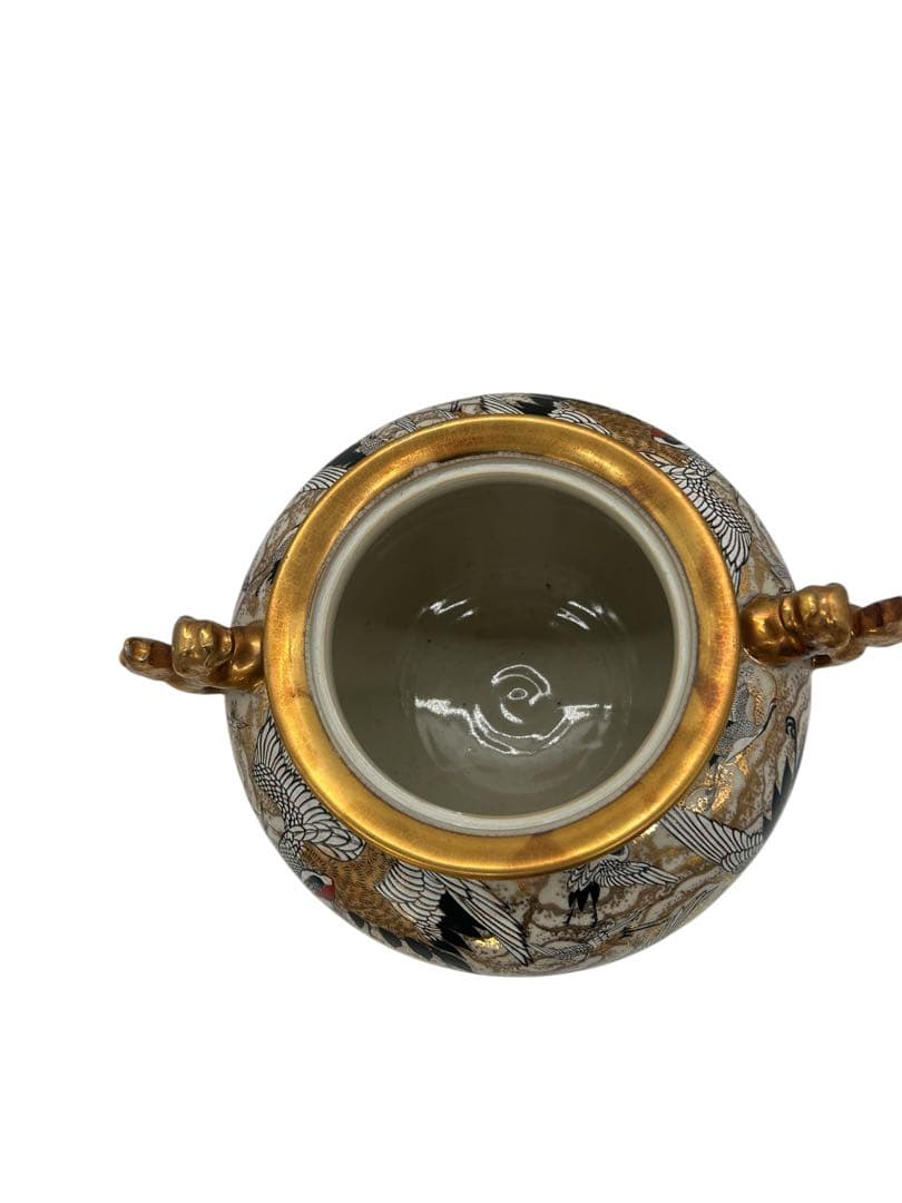 蓋付金襴手細密人物図三足飾壺 薩摩焼 明治時代 色絵 金彩 香炉 骨董品