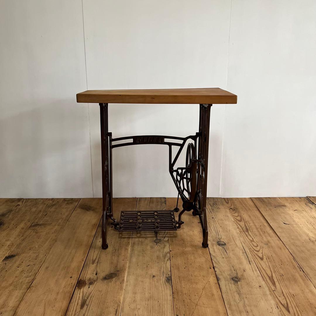 アンティーク ミシン脚 リメイク テーブル 欅 古材 一枚板 レトロ z714