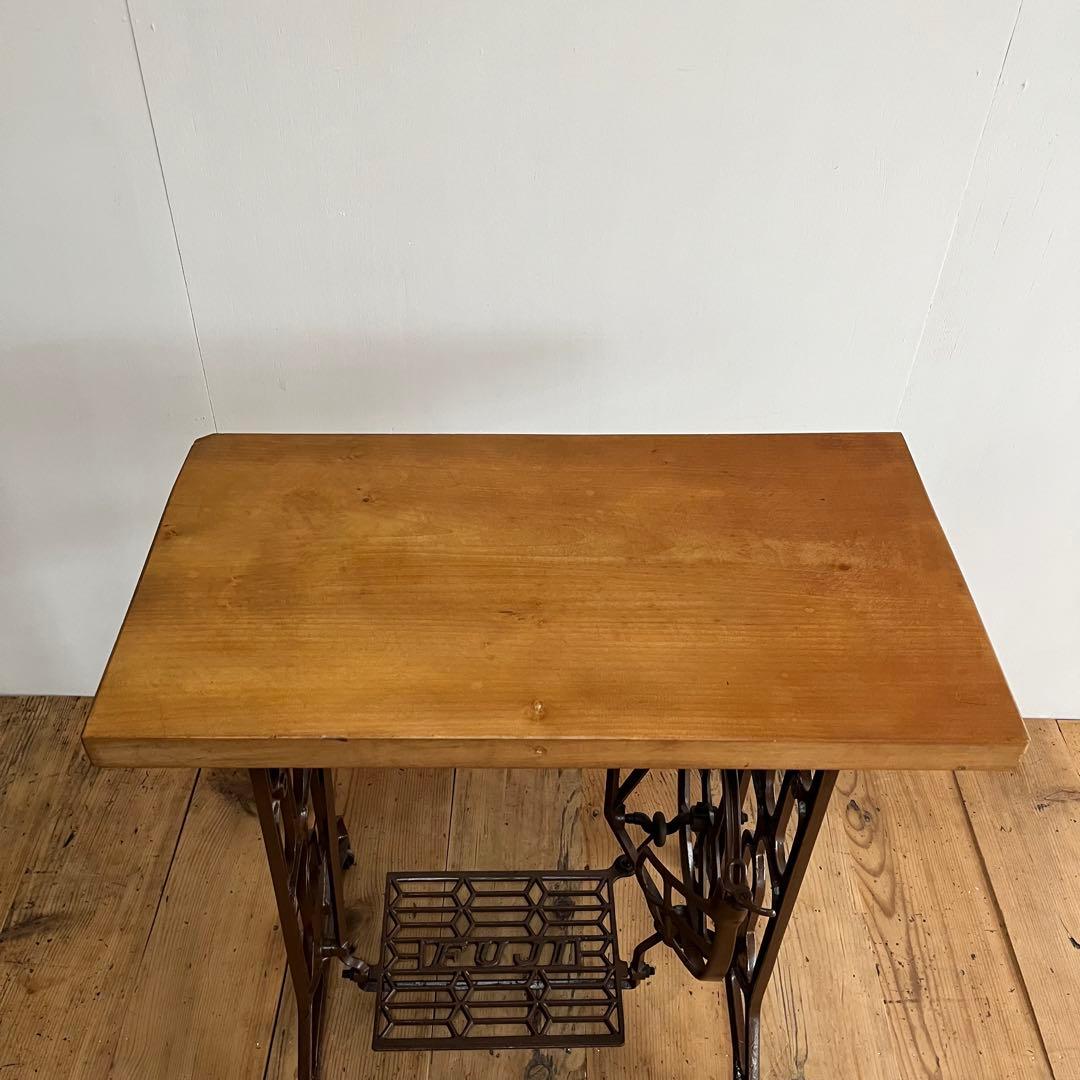 アンティーク ミシン脚 リメイク テーブル 欅 古材 一枚板 レトロ z714