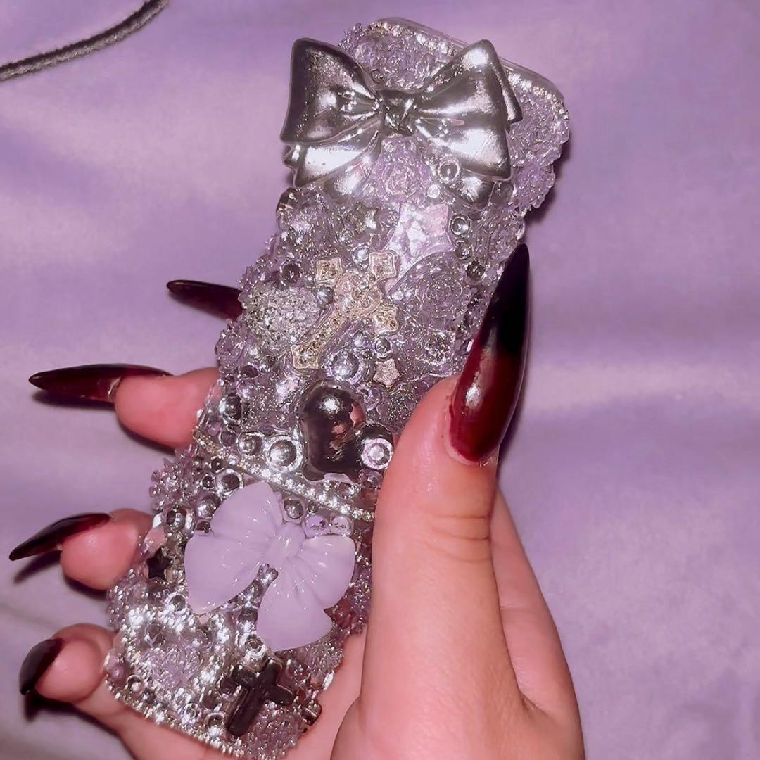 紫×シルバーiQOSケースデコ