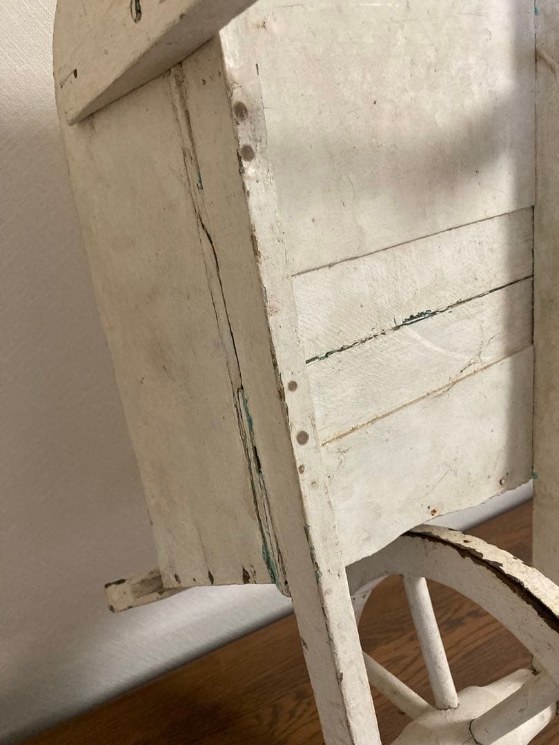 フランス アンティーク ホワイト ペイント 木製カート 手押し車 花車プランター