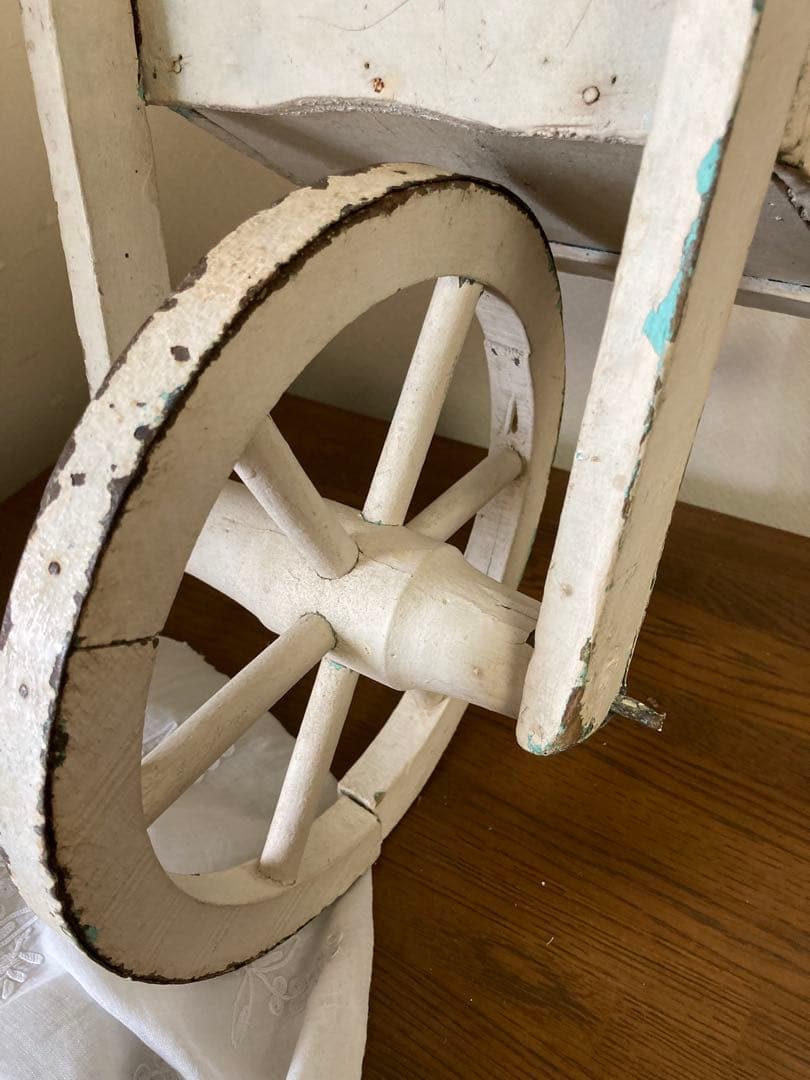 フランス アンティーク ホワイト ペイント 木製カート 手押し車 花車プランター