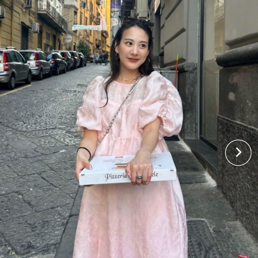 ANDRESD バブルスリーブジャガードドレス ピンク