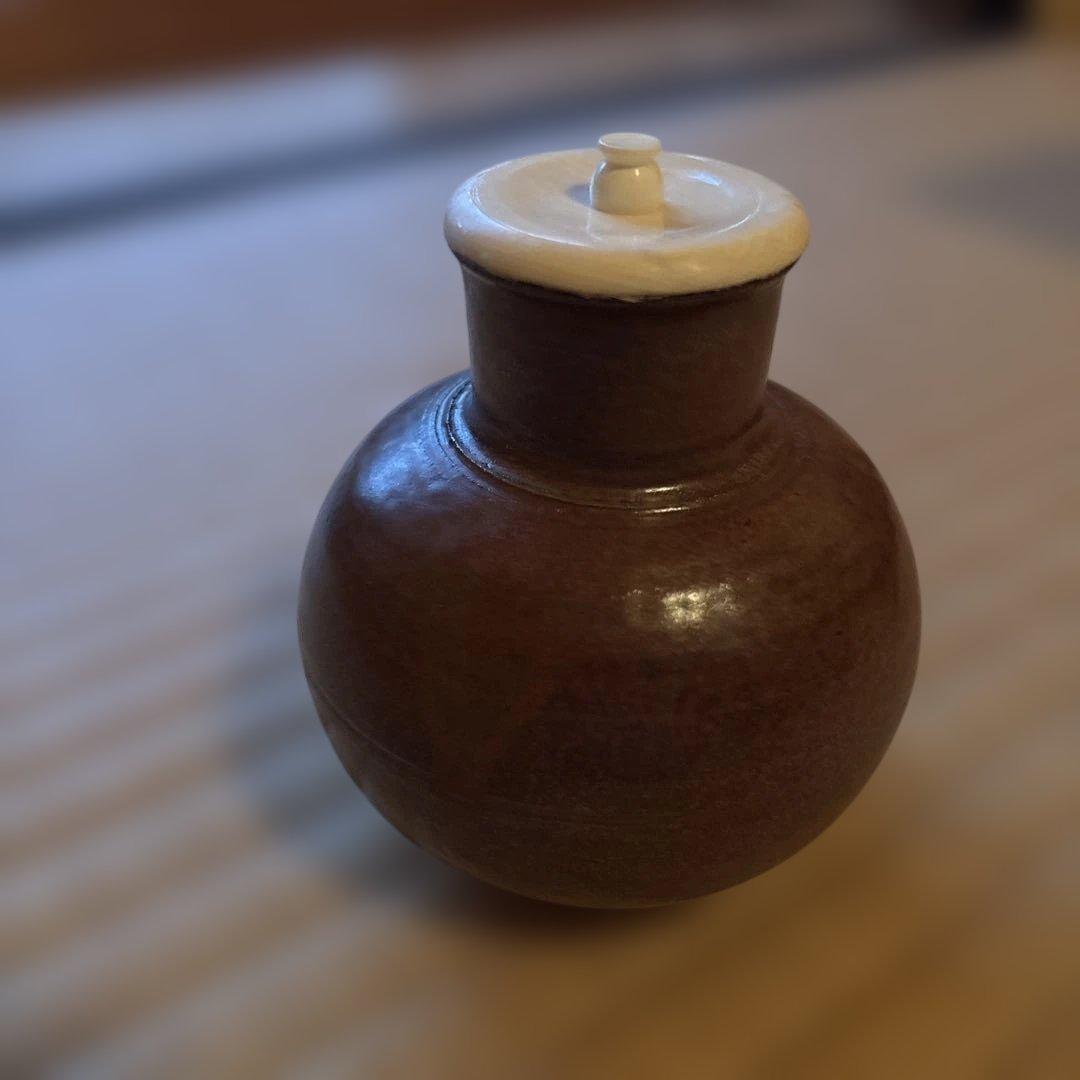 値下げ！茶道具　－　茶入　大名物 唐物 利休丸壺写茶入 仕覆　藤種緞子