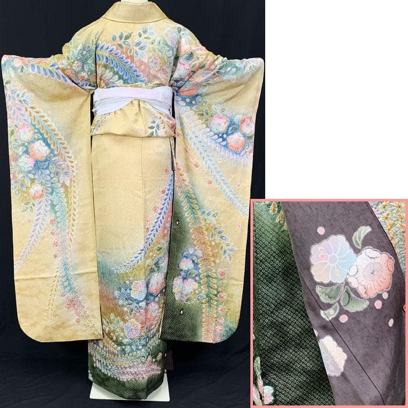 507z27☆泰常 振袖 金通し 辻が花絞り染 作家物 薄黄☆美品 成人式結婚式
