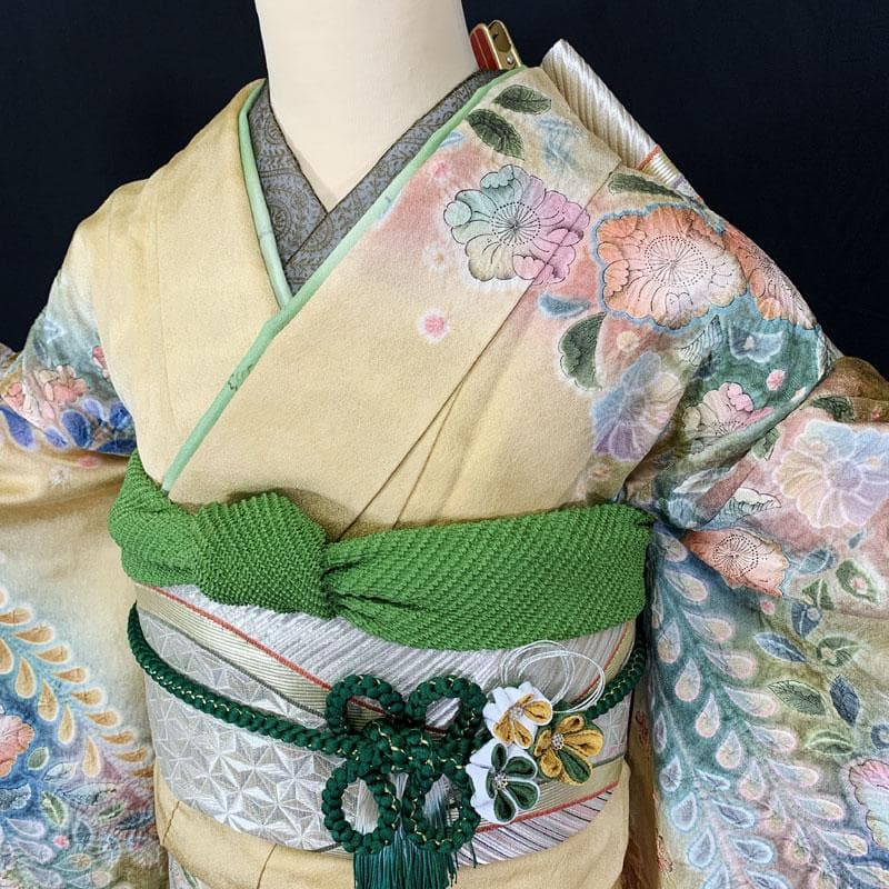 507z27☆泰常 振袖 金通し 辻が花絞り染 作家物 薄黄☆美品 成人式結婚式