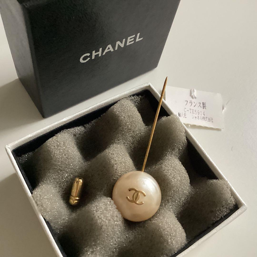 CHANEL ヴィンテージ ピンブローチ フェイクパール ゴールド ココマーク