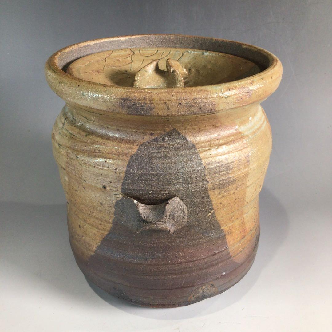 Ｐ２９５　水指　『在銘』『窯変錦彩』『耳付水指』　共箱　茶道具