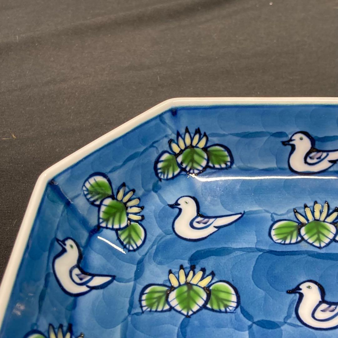 【新品未使用】源右衛門窯 方皿 染錦水鳥図 有田焼