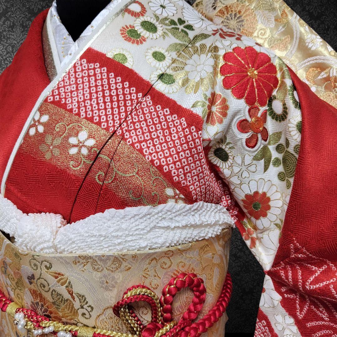 ☆とまとまと☆振袖フルセット(8点)・絞り・古典柄・吉翔文様・金駒刺繍