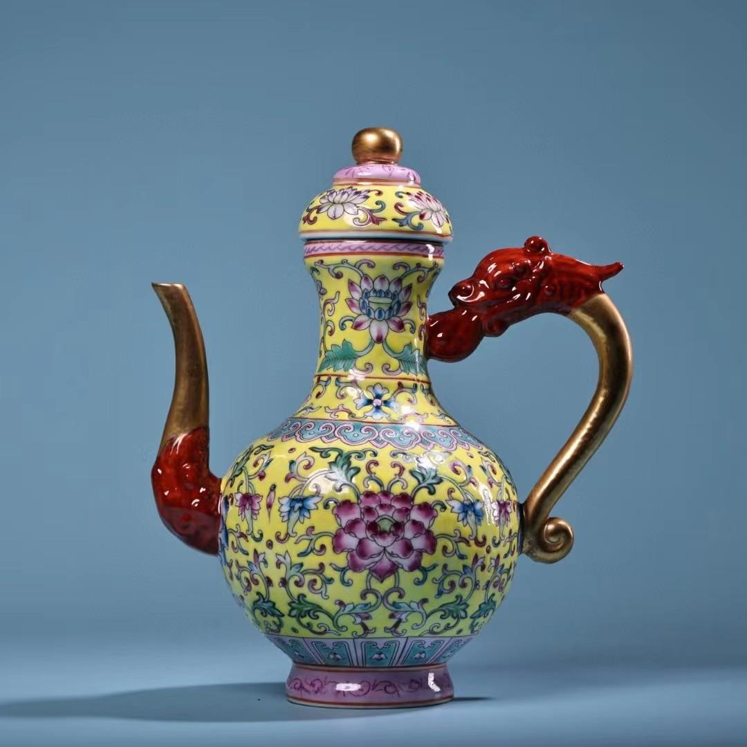 中国古美術・珍蔵珐琅彩と鎏金茶壺・陶磁器・置物・酒道具・純手描き・極細工・箱付