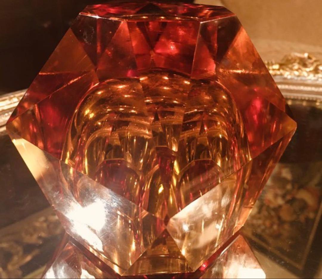 湯布院アンティーク オールドノリタケ クリスタル 18角形 小物入アンバー重量級