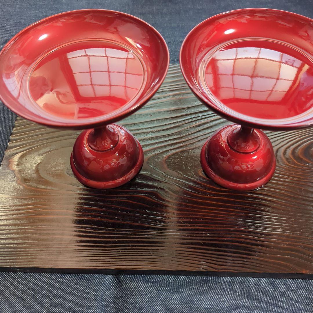 玉虫塗 供物 お祝い赤い漆器の皿型2個セット 超美品