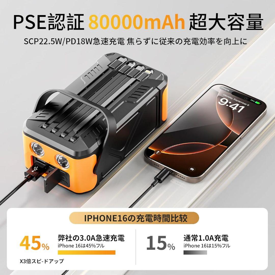 【2025新モデル】大容量 80000mAh手回し充電 急速ソーラー充電器×2台