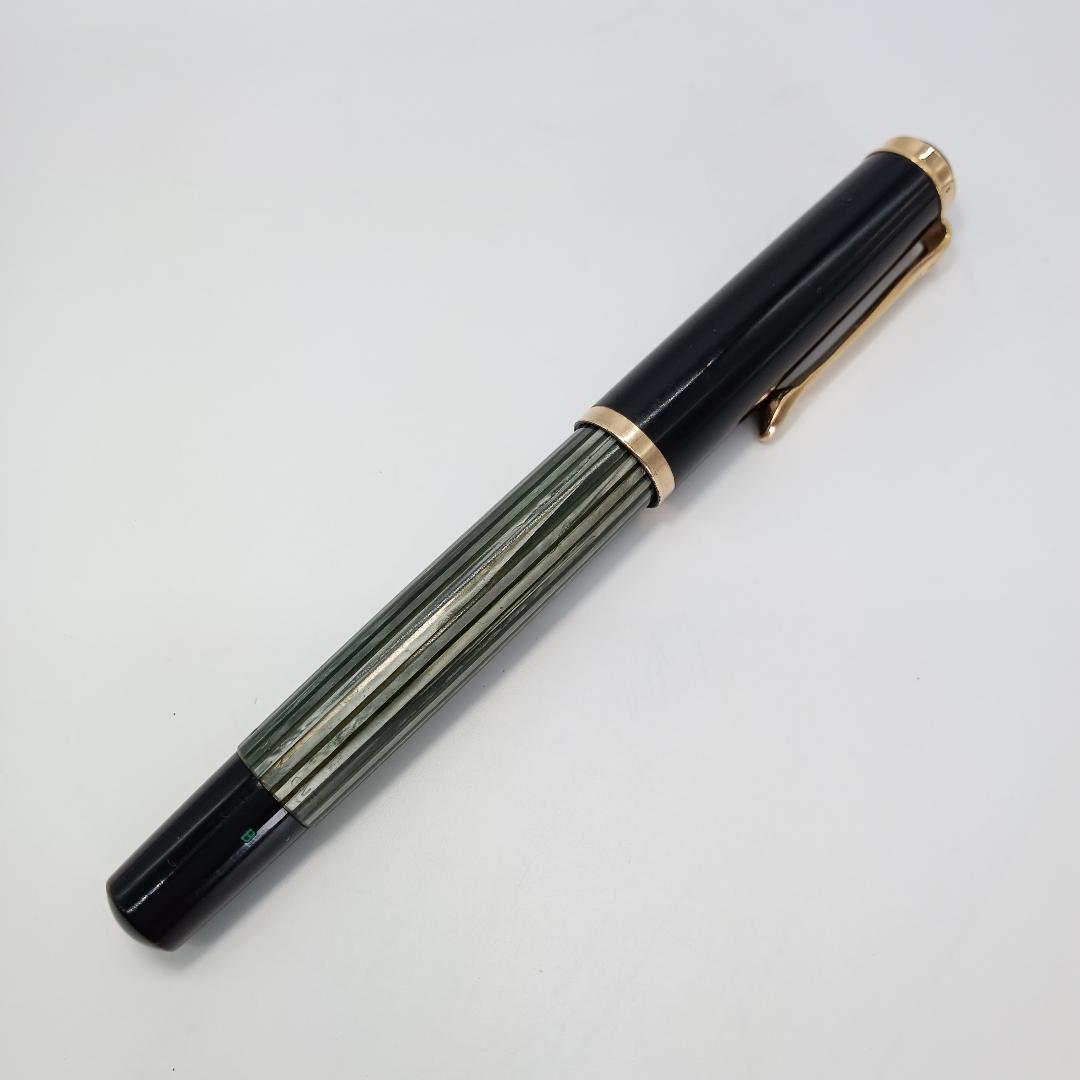 ペリカン pelican 万年筆 585 14KARAT 緑縞 ゴールド 14金