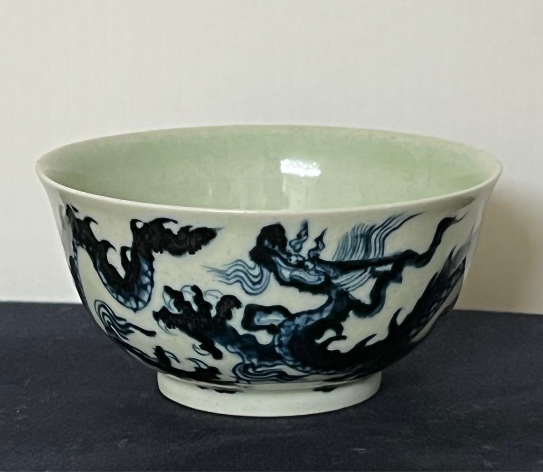 中国 骨董【大明宣徳年製】染付龍文碗