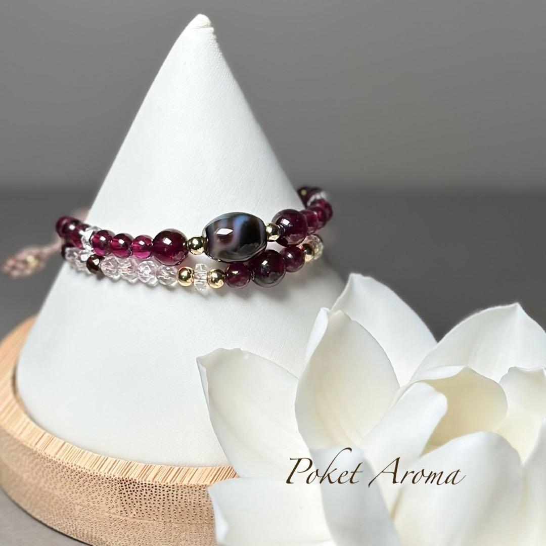 『照精』如意天珠とロードナイトガーネットのマクラメブレスレット