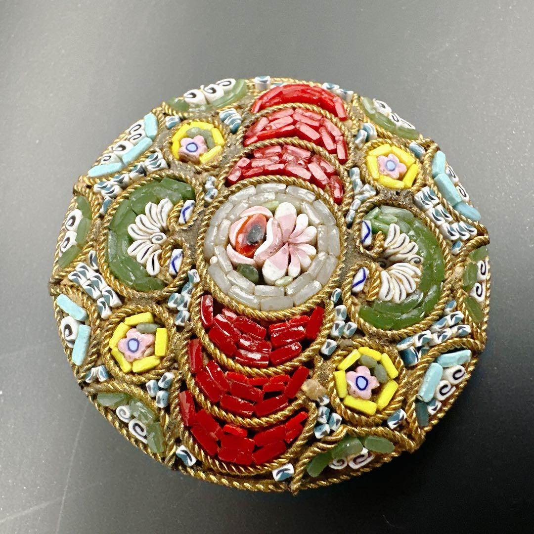 【vintage】イタリア製　マイクロモザイク　ブローチ　フラワー　微細デザイン
